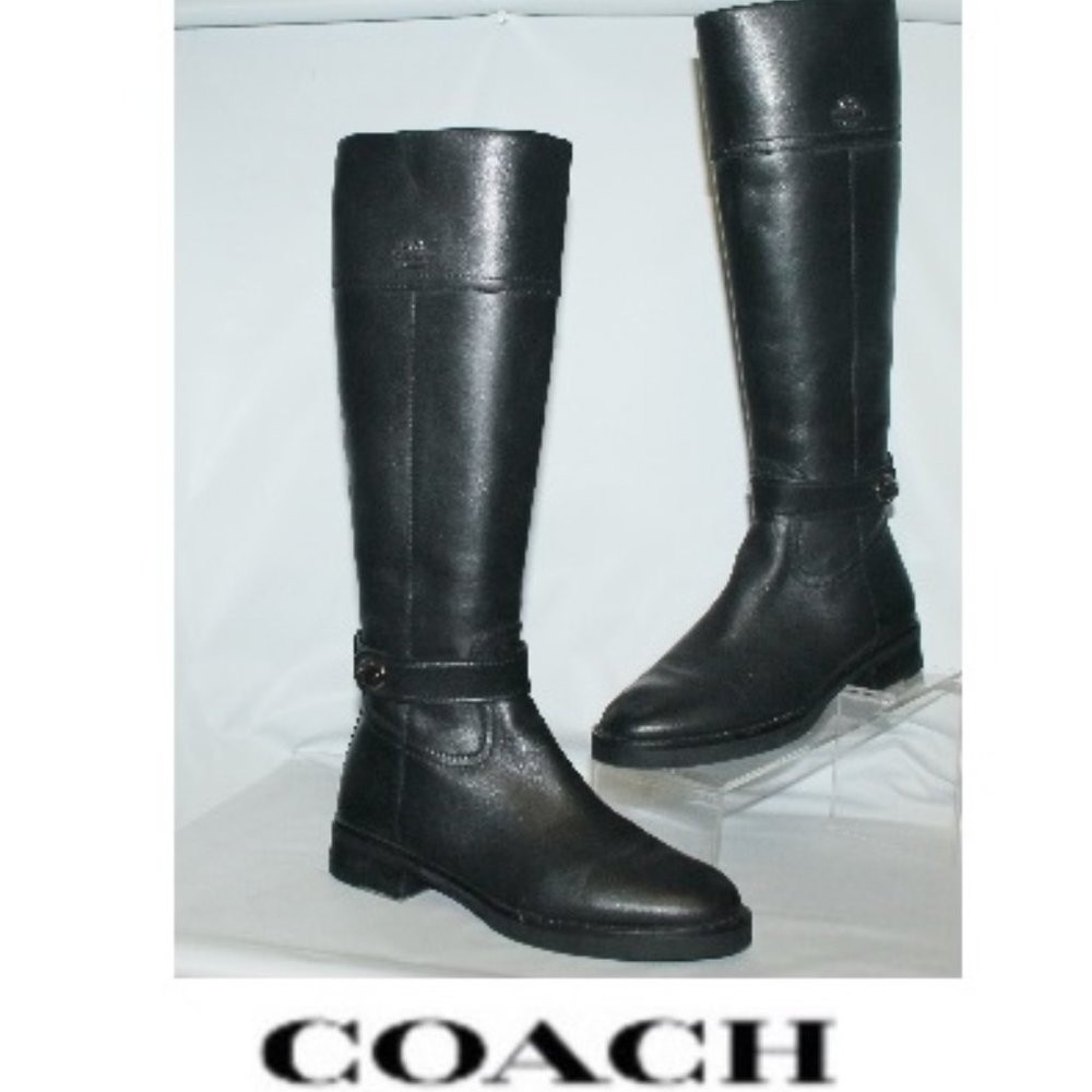 Coach Tall Leather Ava Turn Lock Harness Top Logo Ava Riding Boot
